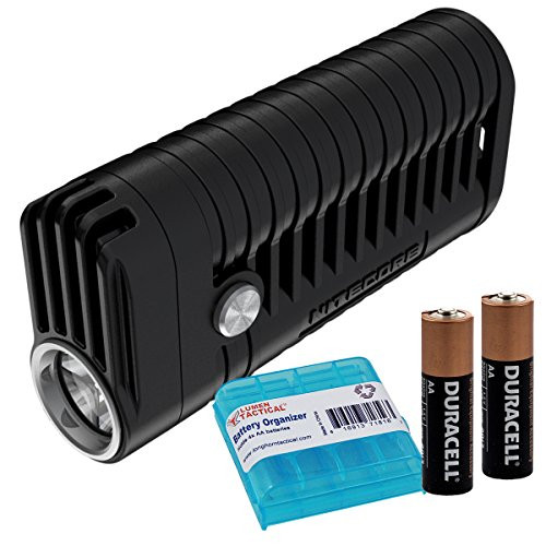 Nitecore MT22A 260 Lumen LED Compact AA Battery Powered Flashlight PLUS 2x AA Batteries & LumenTac AA Battery Organizer (Black)