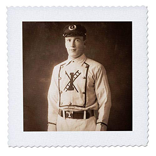 3dRose Fireman Baseball Player Team Hook and Ladder Vintage 1890s - Quilt Squares -qs-334921-9-