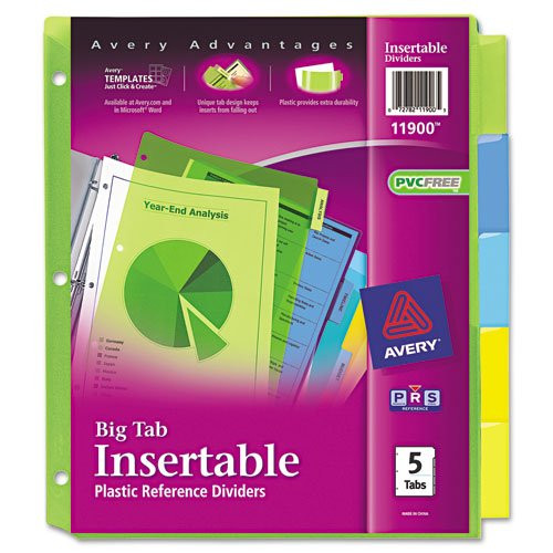 Avery : Worksaver Big Tab Plastic Dividers- Five-Tab- Letter- Multicolor -:- Sold as 2 Packs of - 5 - / - Total of 10 Each