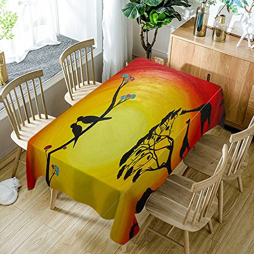 African Tablecloth Modern Decor Black Shadow Art Acrylic Paint African Sunset Polyester Fabric Table Cloths Dining Room Kitchen Rectangular Table Cover 60W X 84L Inches Red