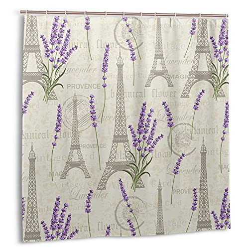 Jreergy Vintage Eiffel Towers Floral Pattern Shower Curtain-Waterproof Polyester Bath Shower Curtains for Bathroom 72 X 72 Inches