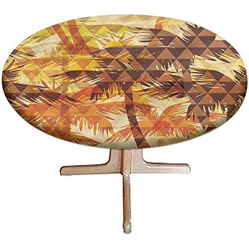 LCGGDB Summer Elastic Edged Polyester Fitted Tablecloth- Palm Trees in Sunset Round Fitted Table Colth Fits Round Table 28 Diameter- for Picnic- Indoor and Outdoor Dining
