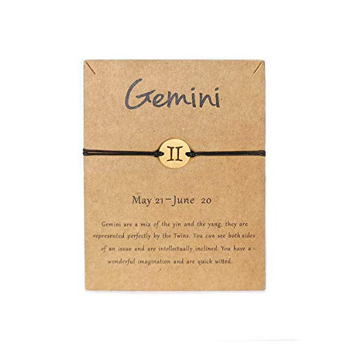 XUN Zhe Silver Zodiac Bracelet Constellation Sign Bracelet for Women.12 Astrology Horoscope Bracelet/Anklet Girl Teens Friendship Couple Jewelry with Card -Gemini?Gold?- XUN Zhe Silver Zodiac Bracelet Constellation Sign Bracelet for Women.12 Astrology Horoscope Bracelet/Anklet Girl Teens Friendship Couple Jewelry with Card -Gemini?Gold?-