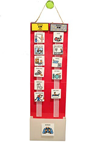Two Strip Night and Day- First-Then Daily Schedule Great Behavior Visual Tool for Independence and Structure at Home- School- and in The Community. -Red/Gray- Home -30 Cards--