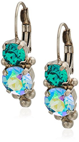 Sorrelli Ornate Crystal Rounds French Wire Drop Earrings- Blue-Green- 1