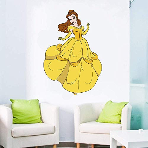 Princess Belle Dance Beauty and The Beast Cartoon Decors Wall Sticker Art Design Decal for Girls Boys Kids Room Bedroom Nursery Kindergarten Home Decor Stickers Wall Art Vinyl Decoration -30x27 inch-