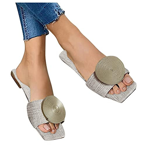 Sandals for Women Wedge-Open Toe Ankle Strap Platform Wedge Shoes Casual Espadrilles Trim Flatform Studded Wedge Sandals Khaki