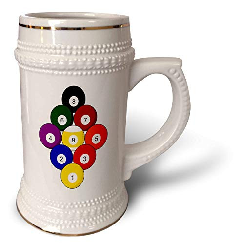 3dRose Nine 9-Ball Billiards Pool-Stein Mug- 18oz -STN-261643-1-- 22oz- White