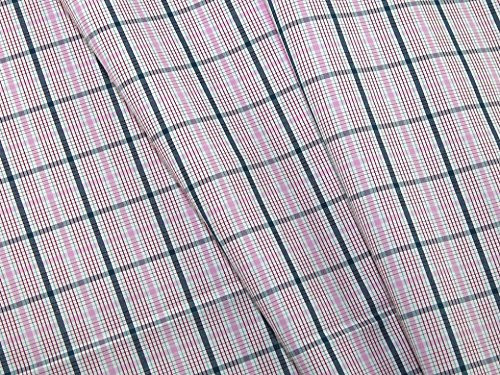 Minerva Crafts Woven Plaid Check Polycotton Shirting Dress Fabric Navy  and  Pink - per metre