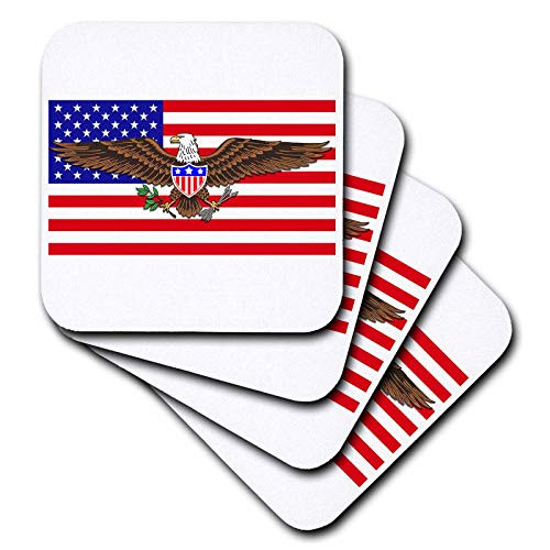 3dRose MacDonald Creative Studios  Patriotic - The patriotic American Eagle symbol with USA shield and American flag. - set of 4 Ceramic Tile Coasters -cst-323216-3-