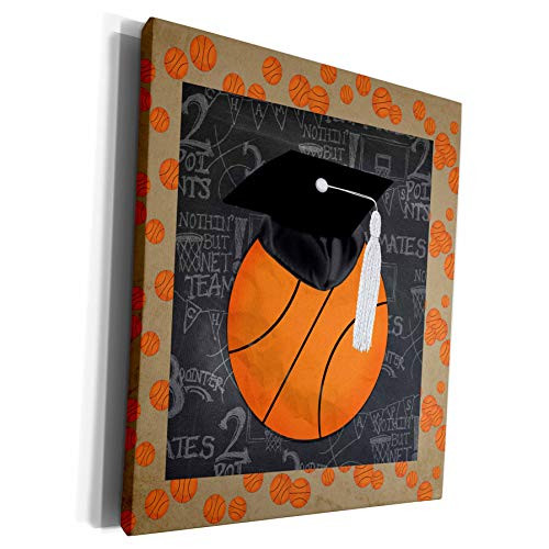 3dRose Beverly Turner Graduation Design - Basketball Graduation- Cap on Ball- Chalkboard- Basketball Background - Museum Grade Canvas Wrap -cw-239613-1-