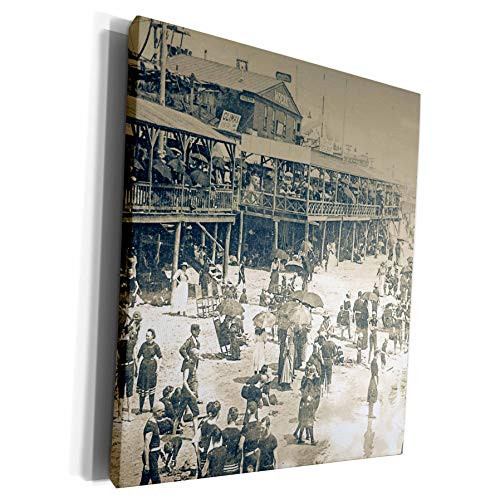 3dRose Scenes from the Past Magic Lantern Slides - Vintage Atlantic City New Jersey Boardwalk Ferris Wheel and Beach - Museum Grade Canvas Wrap -cw-269836-1-