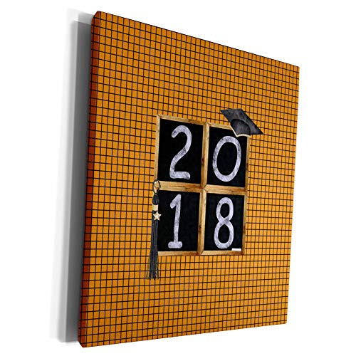 3dRose Beverly Turner Graduation Design - 2018- Blackboard- White Caulk Effect- Cap- Tassel- Graph Paper- Orange - Museum Grade Canvas Wrap -cw-287028-1-