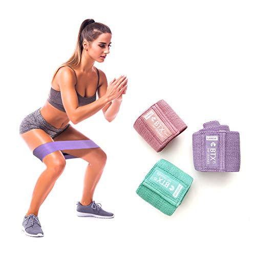 Fabric Non Slip Hip Resistance Bands for Butt and Glute Workout by BTX15 , Set of 3, Perfect for Squats, Butt, Thigh and Hip Workout. Exercise Guide & Training Videos Included.