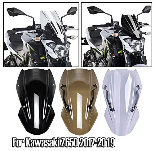 UltraSupplier Motorcycle Sport Touring for 2017 2018 2019 Airflow Kawasaki Z650 Z 650 Smoke Flyscreen Windscreen Windshield With Bracket 17-19 Accessories -Without Bracket-Smoke-