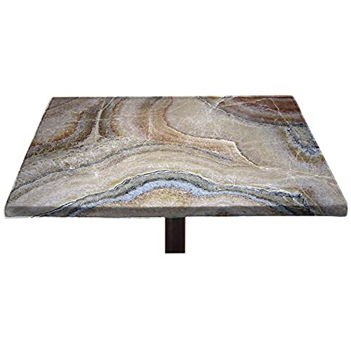 Lyzelre Marble Elastic Edged Polyester Fitted Table Cover- Surreal Onyx Stone Surface Pattern with Nature Details Artistic Picture Fitted Square Table Cloths- Fit 32"x32" Square Table for Banquet