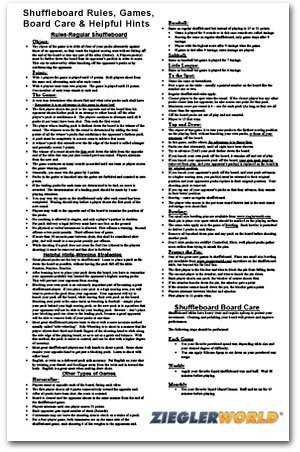 Zieglerworld 22 x 34 Extra Large Table Shuffleboard Rules  and  Regulation Poster