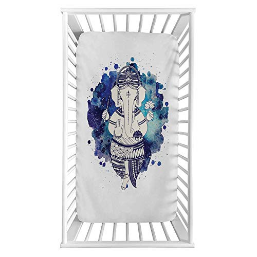 Lyzelre Watercolor Fitted Crib Sheet-Aquarelle Background with Paint Splashes Oriental Figure Microfiber Silky Soft Toddler Mattress Sheet Fitted-28"x 52"x 8'' for Boys Girls
