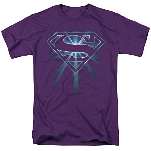 Superman Glowing Shield Unisex Adult T Shirt for Men and Women- Purple- 2X-Large