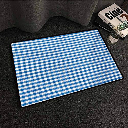 Printed Mats for Children Bedroom Checkered-Monochrome Gingham Checks Classical Country Culture Old Fashioned Grid Design-Blue White-W20 xL30 Natural Fiber Area Rug