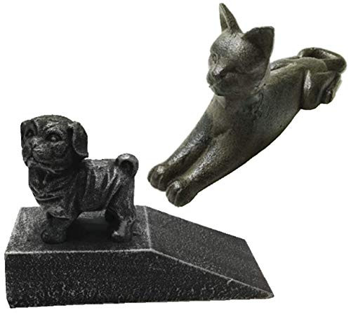 Pet Cast Iron Door Stops Cat and Dog Cast Iron Door Stop Set of 2 Metal Doorstopper Rustic Antique Silver Black