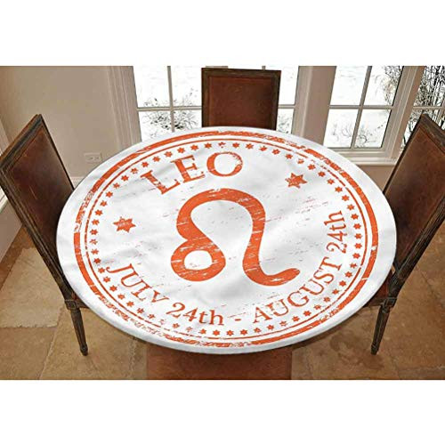 LCGGDB Zodiac Leo Elastic Edged Polyester Fitted Tablecolth -Retro Stamp Design Stars- XSmall Round Fitted Table Cover - Fits Tables up to 39" Diameter-The Ultimate Protection for Your Table