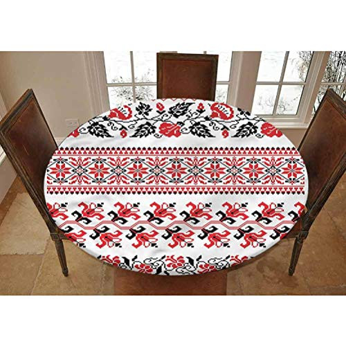 LCGGDB Ukrainian Elastic Edged Polyester Fitted Tablecolth -Crochet Look Nostalgic- XSmall Round Fitted Table Cover - Fits Tables up to 39" Diameter-The Ultimate Protection for Your Table