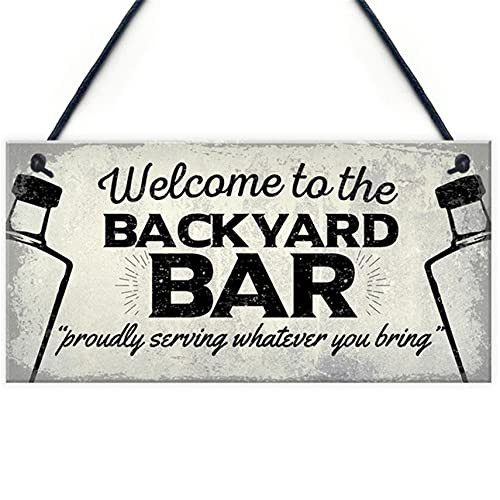Winwinfly Welcome to The Backyard Bar  and  Grill Metal Sign Outdoor Pool Backyard bar Signs