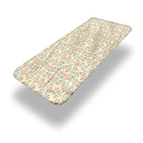 LCGGDB Tulip Polyester Picnic Table Fitted Tablecloth Cover-Cup Shaped Blossoms Spring Elastic Edged Picnic Table Covers-24in x 48in -4ft--for Picnic Table