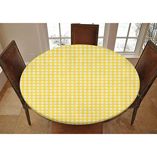 Lyzelre Elastic Polyester Fitted Table Cover-Classic English Pattern in Yellow Picnic in Summertime Theme Retro Striped Decorative Fitted Round Tablecolth- Fits Tables up to 36 Diameter-Yellow White