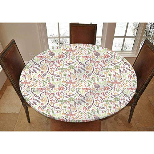 Doodle Elastic Edged Polyester Fitted Tablecolth -Foliage Berries Leaves- XSmall Round Fitted Table Cover - Fits Tables up to 39" Diameter-The Ultimate Protection for Your Table