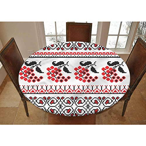 LCGGDB Ukrainian Elastic Edged Polyester Fitted Tablecolth -Pixel-Like Berries Stripe- XSmall Round Fitted Table Cover - Fits Tables up to 39" Diameter-The Ultimate Protection for Your Table