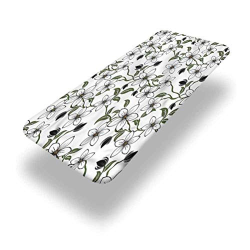 LCGGDB Floral Polyester Picnic Table Fitted Tablecloth Cover-Leaves Petals and Buds Elastic Edged Fitted Table Cloth-24in x 48in -4ft--for Camping- Dining- Outdoor- Park- Patio