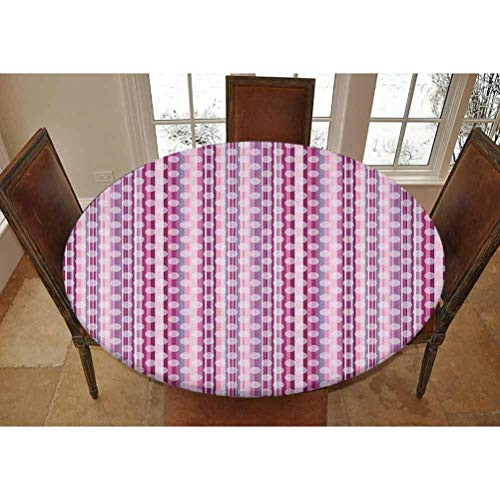 Elastic Polyester Fitted Table Cover-Barcode Style Vertical Stripes Background with White Polka Dots European Motifs Decorative Fitted Round Tablecolth- Fits Tables up to 36 Diameter-Multicolor