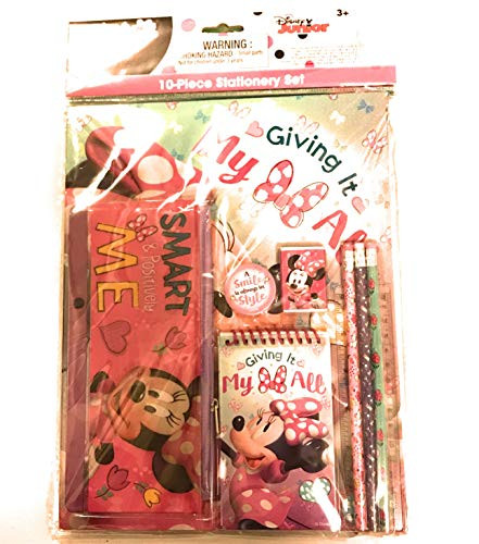 Minnie Mouse 10 Piece Stationary Set w/Pencils- Pencil case- Eraser- Pencil Sharpener- Ruler- Tablet- Folder