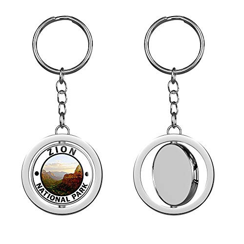 PRS Vinyl Round Zion National Park - Hike Utah Desert rv Travel ut Keychain Spinning Round Chrome Metal Key Chain