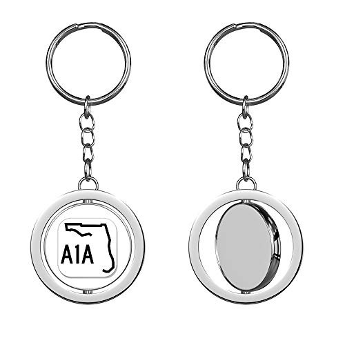 PRS Vinyl A1A Florida Highway Sign -Road Route Travel rv- Keychain Spinning Round Chrome Metal Key Chain