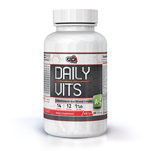 Pure Nutrition Daily Vits-Everyday A-Z Multivitamin Mineral Complex Zinc Men Women-14 Vitamins 12 Minerals Sport Supplement-Digestive Enzyme Blend-1 Tab Daily-100 and 200 Tablets