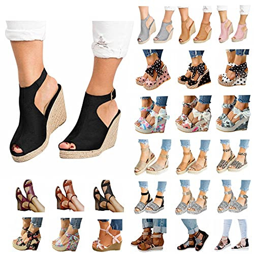 Sandals for Women Wedge- Espadrilles Boho Flat Wedge Strappy Sandals Fashion Summer Beach Sandals Espadrille Platform