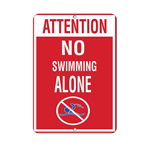 Attention No Swimming Alone Activity Sign Pool Signs Vinyl Sticker Decal 8"