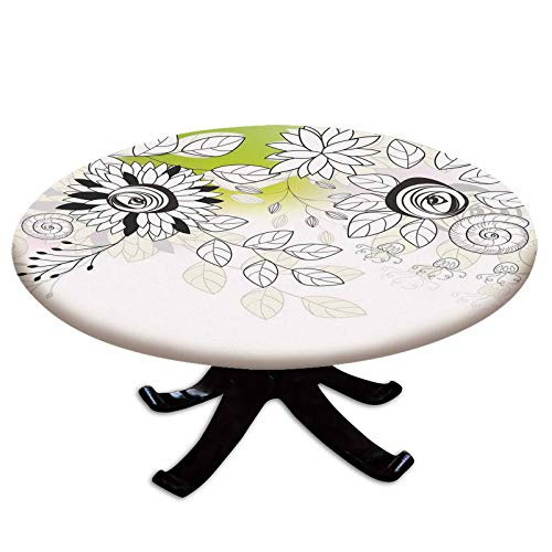 Elastic Edged Polyester Fitted Table Cover-Artistic Drawing of Wild Field Flora Snails Twigs Leaves Gardening Plants-Fits up 40"-44" Diameter Tables-The Ultimate Protection for Your Table-Black Eggshe