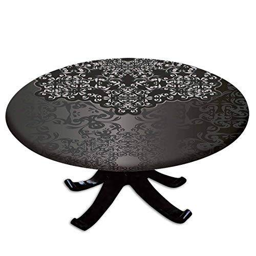 Elastic Edged Polyester Fitted Table Cover-Vintage Da Inspired Ornament Victorian Swirls Curlicues Artistic Decorative-Fits up 40"-44" Diameter Tables-The Ultimate Protection for Your Table-Dimgre