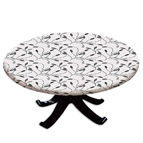 Elastic Edged Polyester Fitted Table Cover-Contemporary Graphic of Fall Autumn Leaves and Branches Simple Pure Shabby Chic Art Deco-Fits up 40"-44" Diameter Tables-The Ultimate Protection for Your Tab