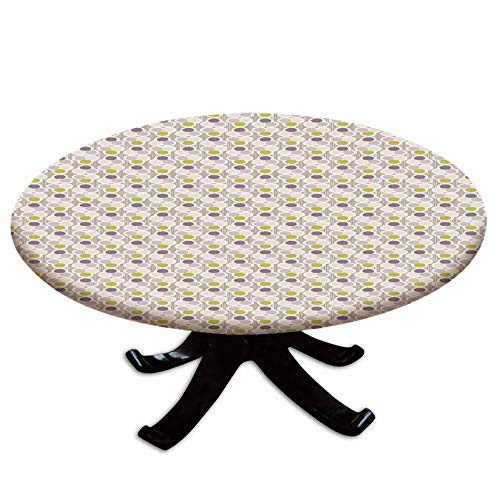 Elastic Edged Polyester Fitted Table Cover-Ethnic Bohemian Circles Pattern Abstract Geometrical Figures Lined Background Decorative-Fits up 40"-44" Diameter Tables-The Ultimate Protection for Your Tab Elastic Edged Polyester Fitted Table Cover-Ethnic Bohemian Circles Pattern Abstract Geometrical Figures Lined Background Decorative-Fits up 40"-44" Diameter Tables-The Ultimate Protection for Your Tab