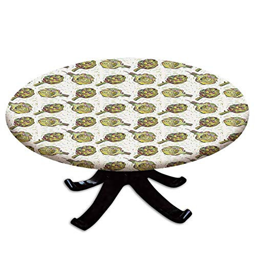 Elastic Edged Polyester Fitted Table Cover-Gourmet Food Garden Harvest Vegetables Seasonal Vegetarian Options Decorative-Fits up 40"-44" Diameter Tables-The Ultimate Protection for Your Table-Fern Gre