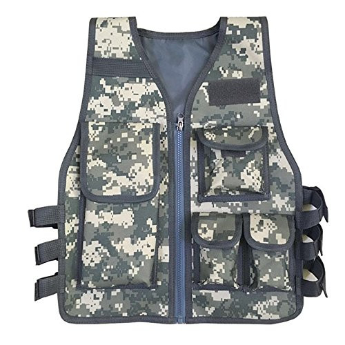 Kids Tactical Vest Kit for Nerf Guns N-Strike Elite Series Battle Jacket Security Guard Waistcoat Combat Games Training Protective for CS Paintball Airsoft Gift Black ACU Multicam Woodland