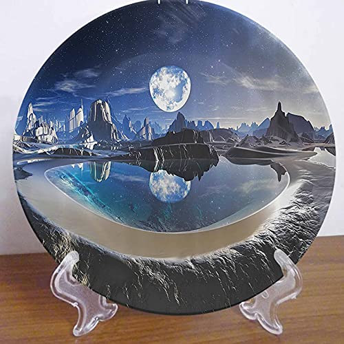 Lyzelre 6" Fantasy House Decor Ceramic Tableware Plate- Reflection of Earth in Crystal Pool Alien Planet Fantasy Panoramic View Decor Accessory for Upscale Events- Dinner Parties- Weddings- Catering