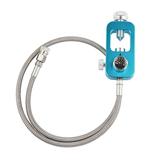 HPDMC 4500psi Yolk Fill Station for HPA Tanks - High Pressure Gauge - Aluminum Alloy Refill Adapter - 36in Teflon Hose - DIN Valve for PCP Paintball Tank Charging System -Blue-
