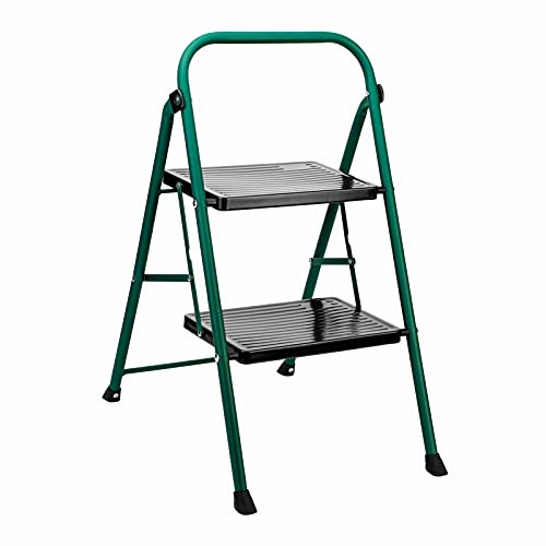 Delxo 2 Step Ladder Folding Step Stool Ladder with Handgrip Anti-Slip Sturdy and Wide Pedal Lightweight 2 Step Stool Multi-Use for Household and Office Portable Step Stool Steel 330lbs -2 feet- Green