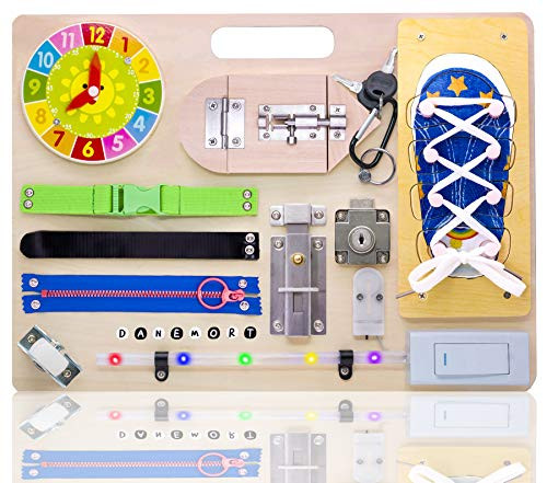Montessori Wooden Busy Board for Toddlers- Educational Sensory Fidget Toy- Educational Toys for 3 Year Old Boys  and  Girls -A-